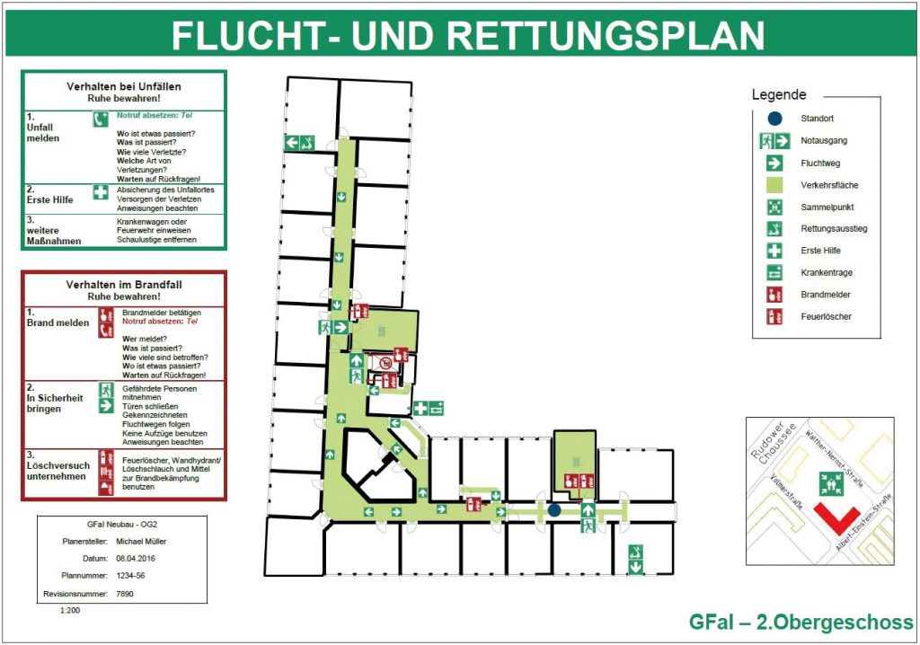 Flucht- und Rettungsplan eines Firmengebäudes